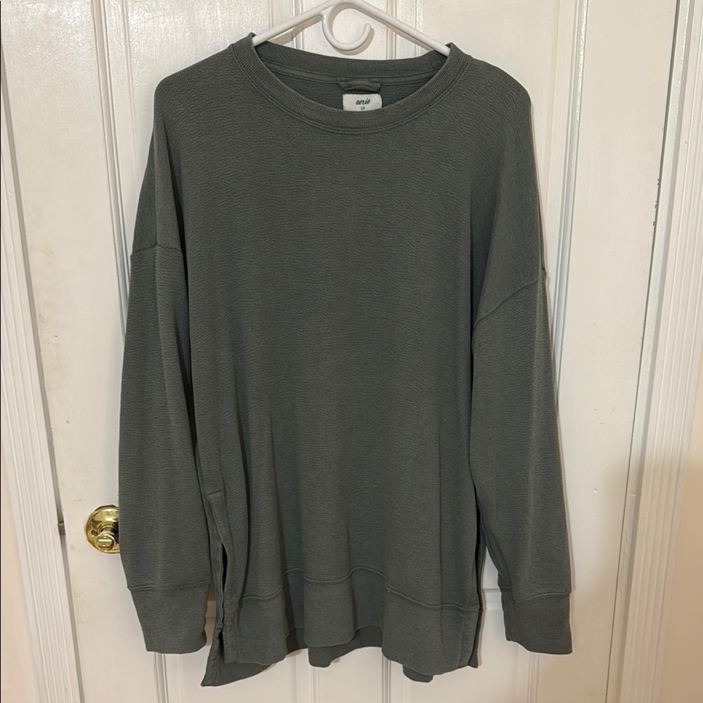 Aerie Hunter Green Crewneck Sweater Soft Knit Long Sleeve